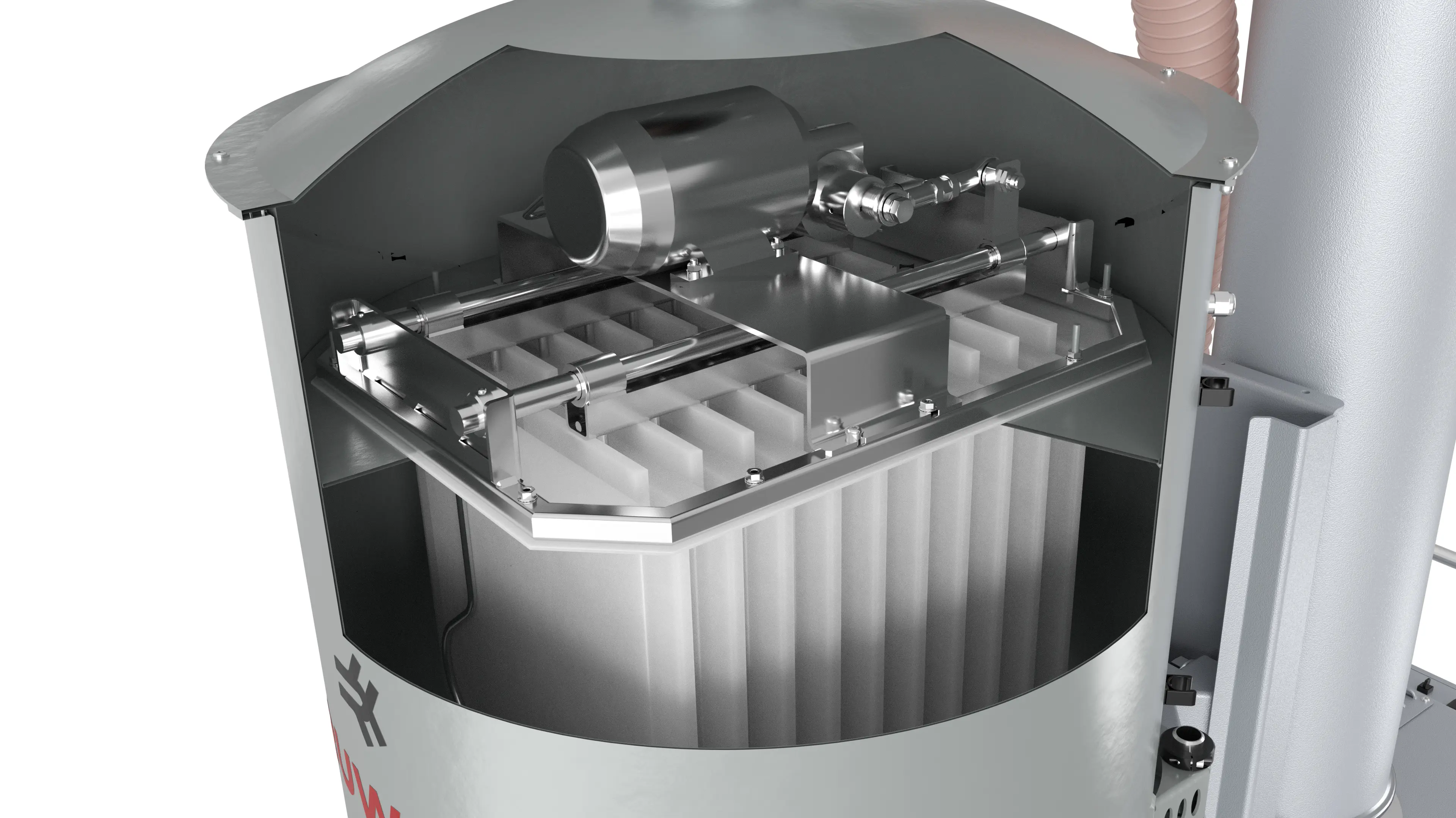 Automatische Filterabreinigung für konstante Leistung: Die differenzdruckgesteuerte Abreinigung hält den Taschenfilter dauerhaft leistungsfähig. Das reduziert Wartungsaufwand, verlängert Standzeiten und sorgt für stabile Saugleistung im Dauerbetrieb.