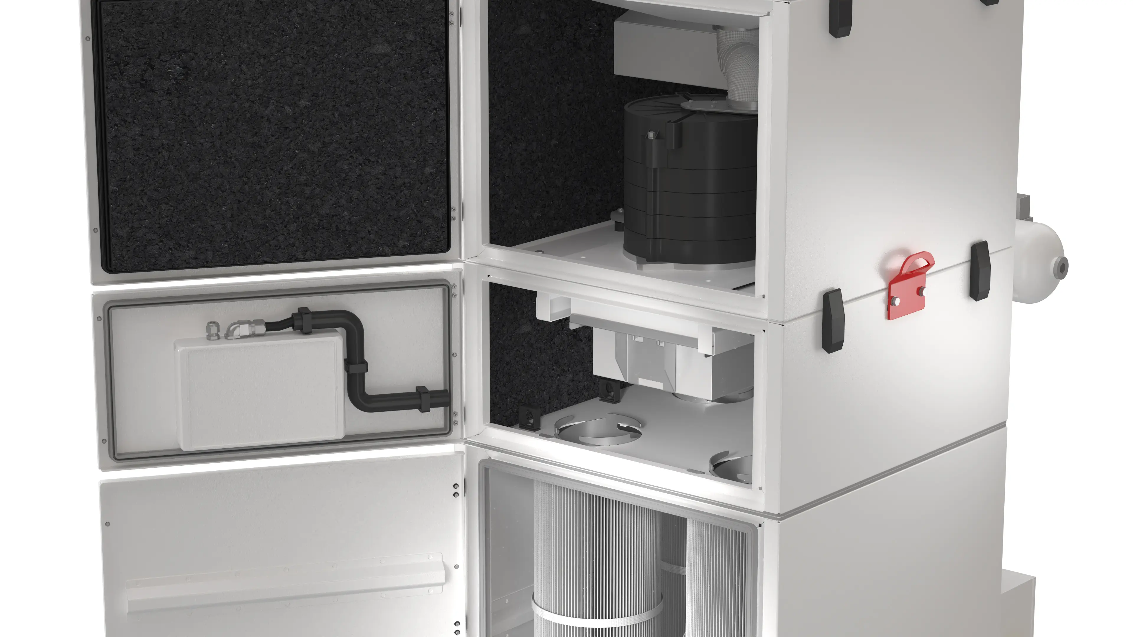 Erweiterte Filtration für kritische Anwendungen: Optionale H-Klasse-Filtration und Aktivkohlemodul ermöglichen den Einsatz bei gesundheitsgefährdenden oder geruchsbelasteten Stäuben.